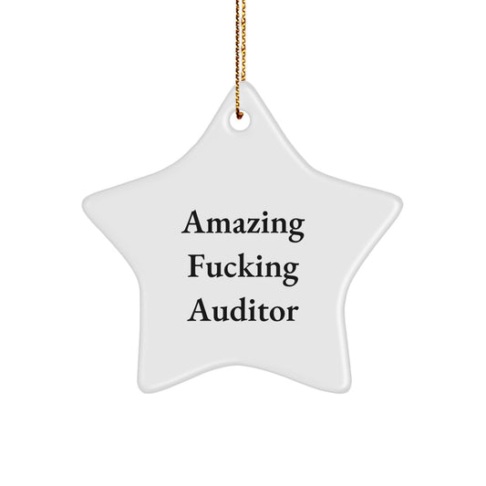 Funny Auditor Gifts from Men for Christmas Unique Star Ornament, Amazing 'F--king Auditor' Quote, White Star Shaped, Durable MDF, Gift for Friends, Family - Image 1