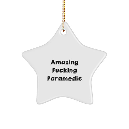 Funny Rescue Worker Gifts for Men, Unique Star Ornament from Friends, 'Amazing F--king Rescue Worker' Quote Christmas Decor - Image 1