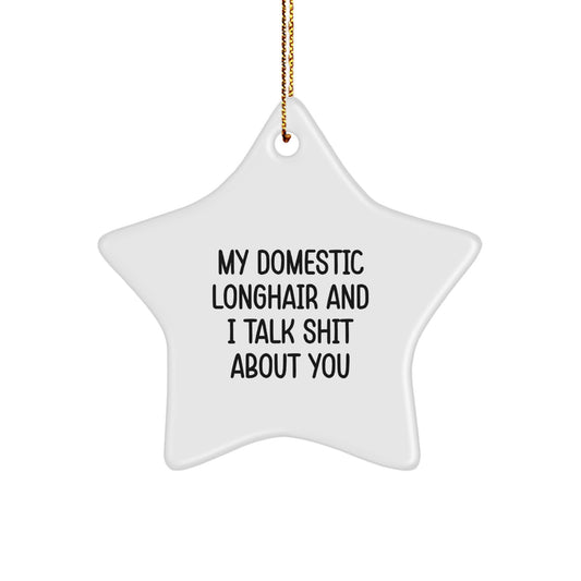 Funny Domestic Longhair Cat Gifts from Friends for Christmas Unique Star Ornament - Image 1