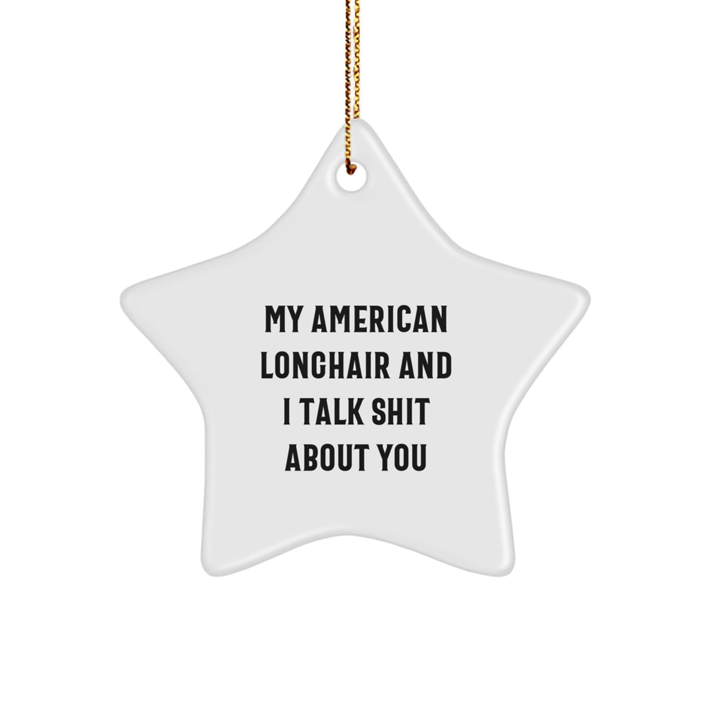 Funny American Longhair Cat Christmas Unique Gifts from Friends - My American Longhair And I Talk Shit About You Star Ornament for Men Women - Image 1