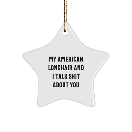 Funny American Longhair Cat Christmas Unique Gifts from Friends - My American Longhair And I Talk Shit About You Star Ornament for Men Women - Image 1