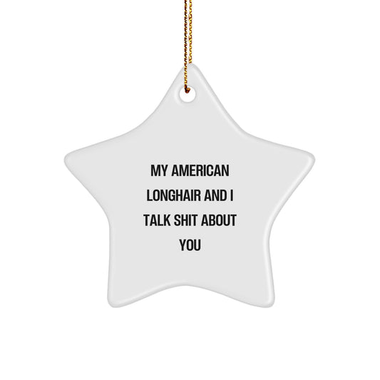 Funny American Longhair Cat Star Ornament Gifts from Friends for Christmas, My American Longhair And I Talk Shit About You, Unique American Longhair Cat Lover Gifts - Image 1