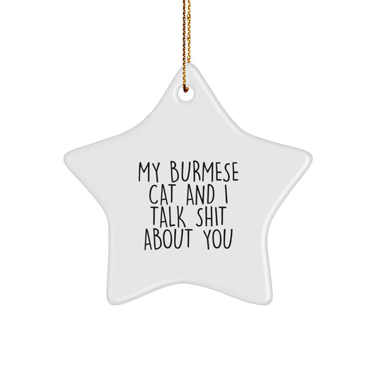 Funny Burmese Cat Star Ornament Gift from Friends - White Star Shaped Decoration for Burmese Cat Lovers, Unique Christmas Unique Gift Ideas for Men, Women, Family - Image 1