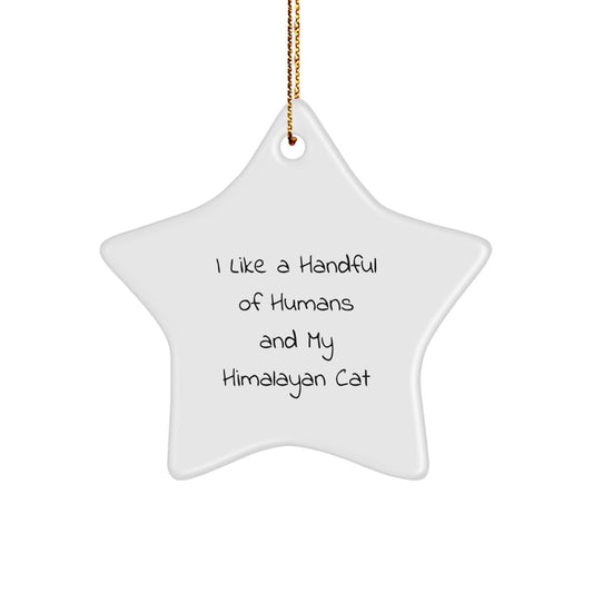 Funny Himalayan Cat Gifts, Star Ornament for Christmas Unique Gifts from Men to Friends, 'I Like A Handful Of Humans And My Himalayan Cat' - Image 1