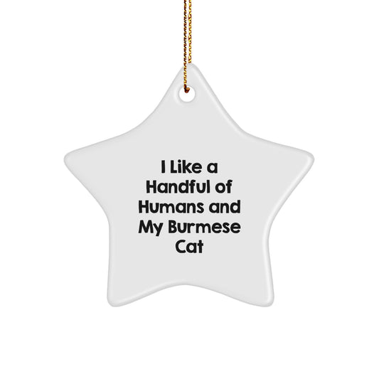 Burmese Cat Lover Star Ornament, Funny Quote 'I Like A Handful Of Humans And My Burmese Cat', Gifts from Family to Burmese Cat Owner for Christmas Unique Gifts - Image 1