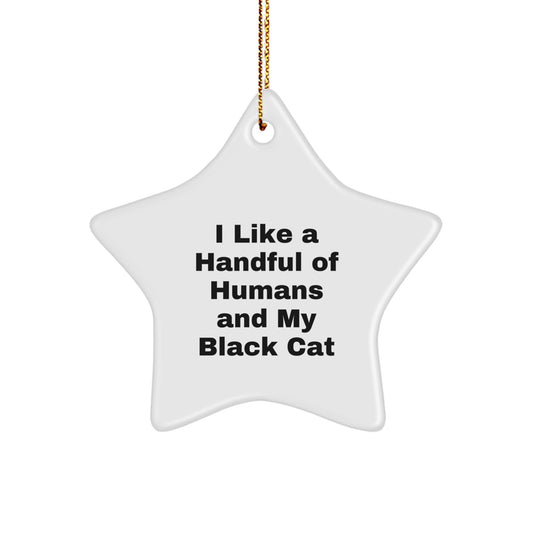 Funny Black Cat Gifts from Friends for Black Cat Lover Christmas Unique Star Ornament, Handful of Humans Quote - Image 1