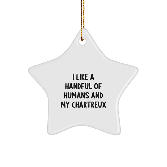 Funny Chartreux Cat Gifts from Friends - I Like A Handful Of Humans And My Chartreux Christmas Unique Star Ornament - Image 1