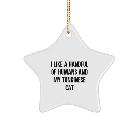 Funny Tonkinese Cat Gifts from Friends for Christmas Unique Star Ornament, I Like A Handful Of Humans And My Tonkinese Cat Star Shaped Decorations - Image 1