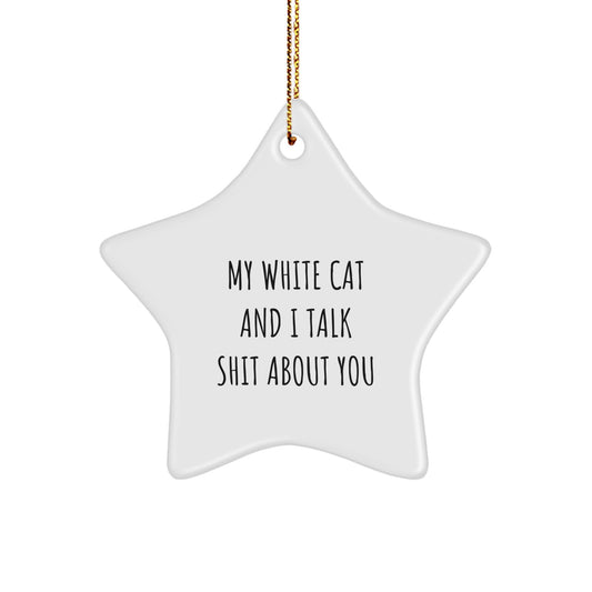 Funny White Cat Star Ornament - Gifts from Family and Friends for White Cat Lovers - White Cat Star Ornament Christmas Unique Gifts - Image 1