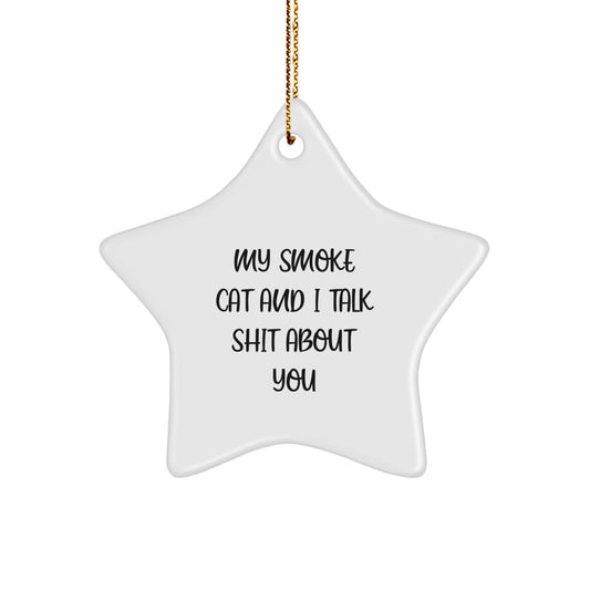 Funny Smoke Cat Star Ornament Gift for Friends, Christmas Unique Gifts from Men, Women, Coworkers to Family, Home Decor, Funny Quote 'My Smoke Cat And I Talk Shit About You' - Image 1