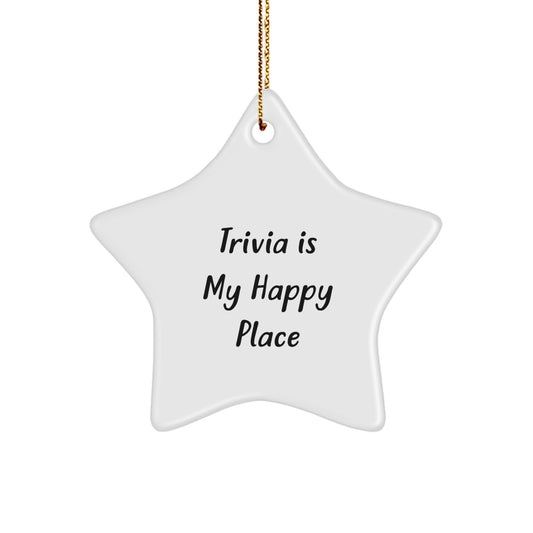 Trivia Lover Gifts from Family for Christmas Unique Star Ornament, 'Trivia Is My Happy Place' Star Shaped Decor - Image 1