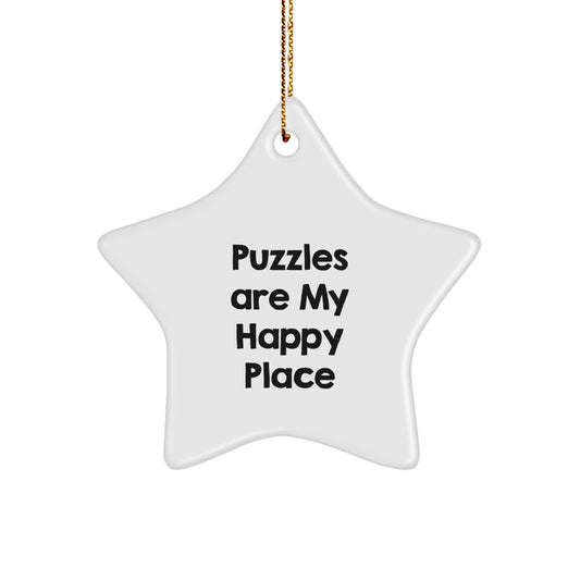 Puzzles Are My Happy Place Funny Star Ornament Gifts for Puzzles Lovers from Family, Friends, or Coworkers during Christmas - Image 1