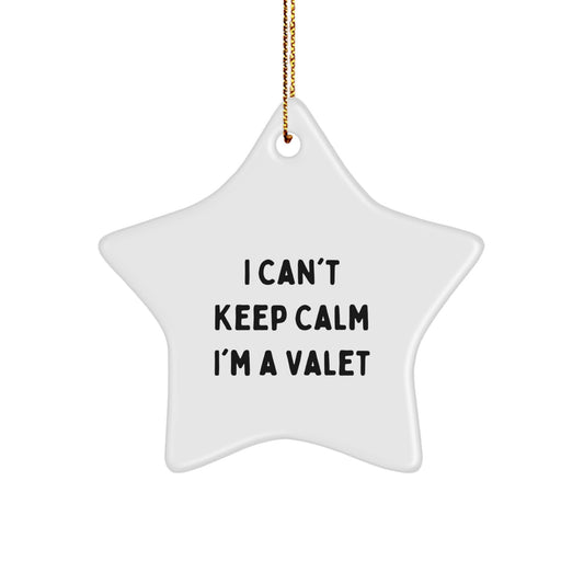 Funny Valet Star Ornament Gifts from Men for Christmas Unique Valet Decorations with I 'Can't Keep Calm I'm A Valet' Quote - Image 1