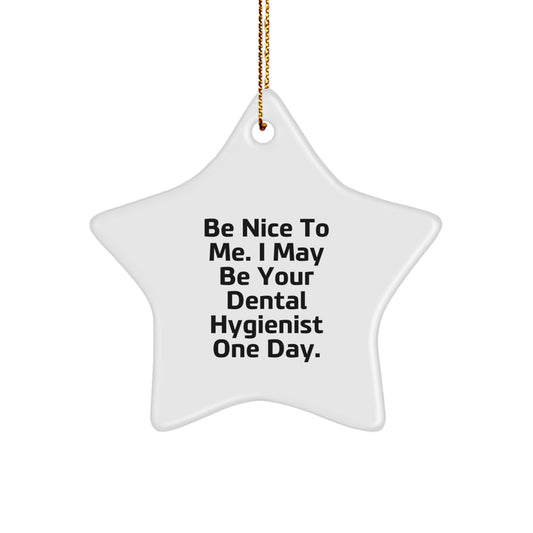 Funny Dental Hygienist Gifts from Friends, Cute Star Ornament for Dental Hygienist, Be Nice to Me Quote for Christmas Unique Gifts - Image 1