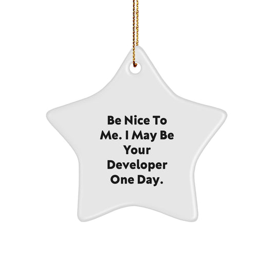 Funny Developer Gift Ideas, Star Ornament for Christmas Unique Gifts from Friends to Family, 'Be Nice To Me. I May Be Your Developer One Day.' - Image 1