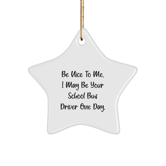 Funny School Bus Driver Gifts from Men to School Bus Driver, Star Ornament with Be Nice To Me Quote, Christmas Unique Ideas - Image 1