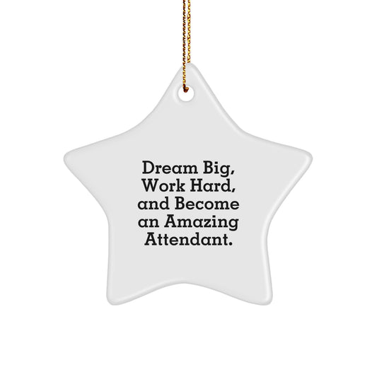 Gifts from Friends for Attendants - Star Ornament with Inspirational Quote: 'Dream Big, Work Hard, And Become An Amazing Attendant.', Christmas Unique Gifts for Attendants - Image 1