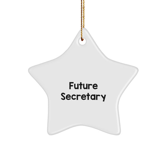 Funny Future Secretary Star Ornament Gifts from Friends to Colleagues, Inspirational Quote for Christmas Decorations, White Color, 3.25" Tall, Durable MDF with High-Gloss Finish - Image 1