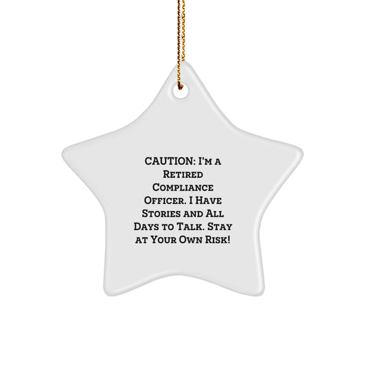 Funny Compliance Officer Gifts for Him from Friends, Star Ornament with Caution Quote, Christmas Unique Decorations - Image 1
