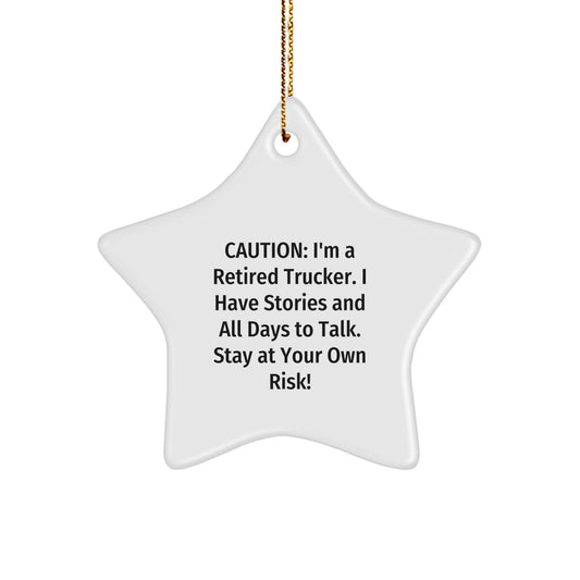 Funny Trucker Christmas Unique Gifts for Men - Retired Trucker Star Ornament with Gold Cord - Image 1