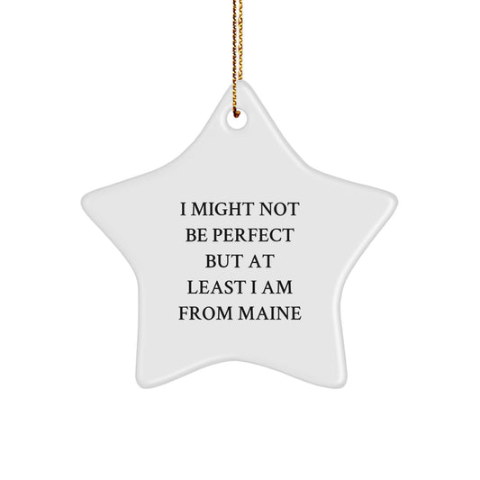 Handcrafted Star Ornament from Maine - 'I Might Not Be Perfect' Funny Quote for Christmas Unique Gifts for Friends and Family from the Pine Tree State - Image 1