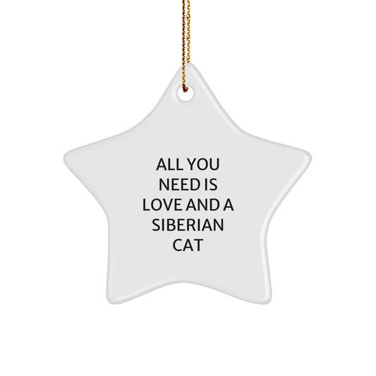 Siberian Cat Lovers Gifts from Friends and Family, Unique Christmas Star Ornament with Inspirational Quote 'All You Need Is Love And A Siberian Cat' - Image 1