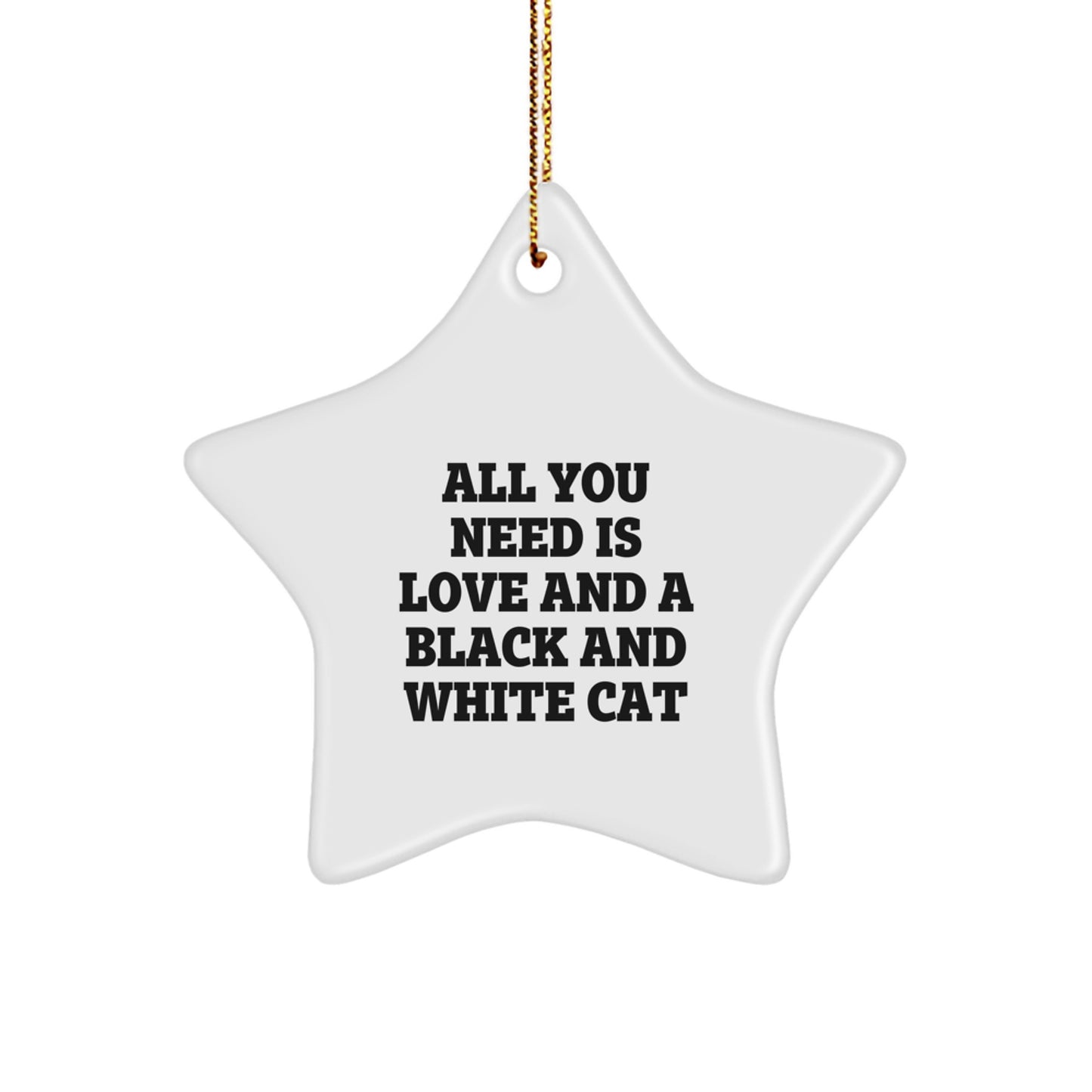 Black and White Cat Gifts from Family, Funny Star Ornament Christmas Unique, All You Need Is Love And A Black And White Cat - Image 1