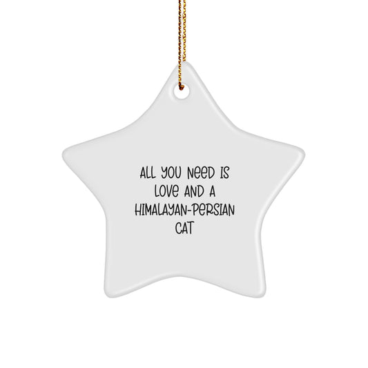 Himalayan-Persian Cat Star Ornament Gifts from Family for Christmas, 'All You Need Is Love' Cute Quote, White Star Shaped Decoration, Ideal for Himalayan-Persian Cat Lovers - Image 1
