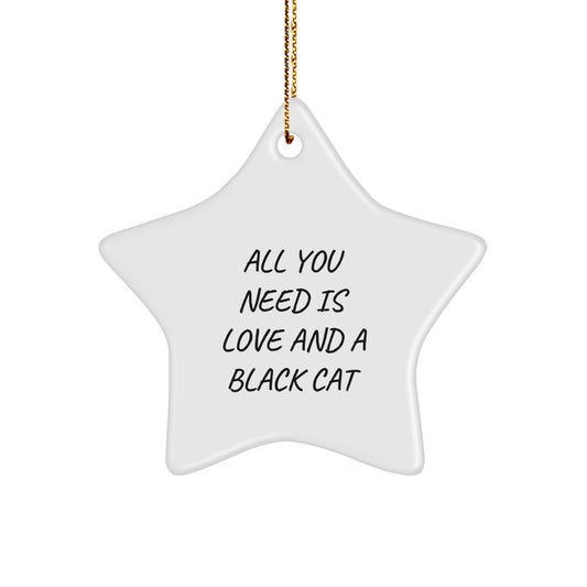 Funny Black Cat Christmas Star Ornament Gifts for Black Cat Lovers, Friends, Family, and Coworkers - All You Need Is Love And A Black Cat Star Decoration - Image 1