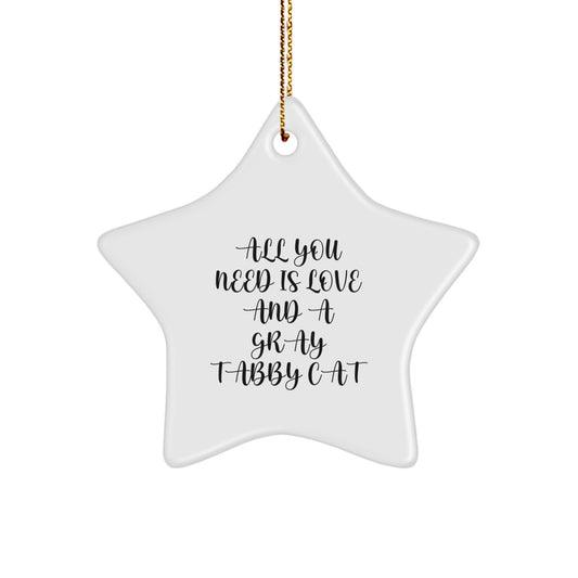 Gray Tabby Cat Love Gifts from Family, Friends, for Christmas Unique Star Ornament - Image 1