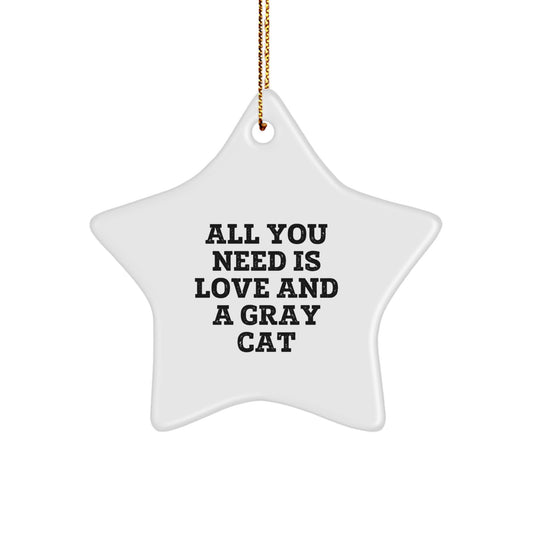 Funny Gray Cat Star Ornament, Gifts from Friends for Gray Cat Lovers, All You Need Is Love And A Gray Cat, Christmas Unique Gifts - Image 1