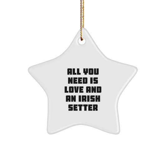 Funny Irish Setter Dog Gifts from Family for Men - All You Need Is Love And An Irish Setter Christmas Decorations, Star Ornament, White, 3.25" Tall - Image 1