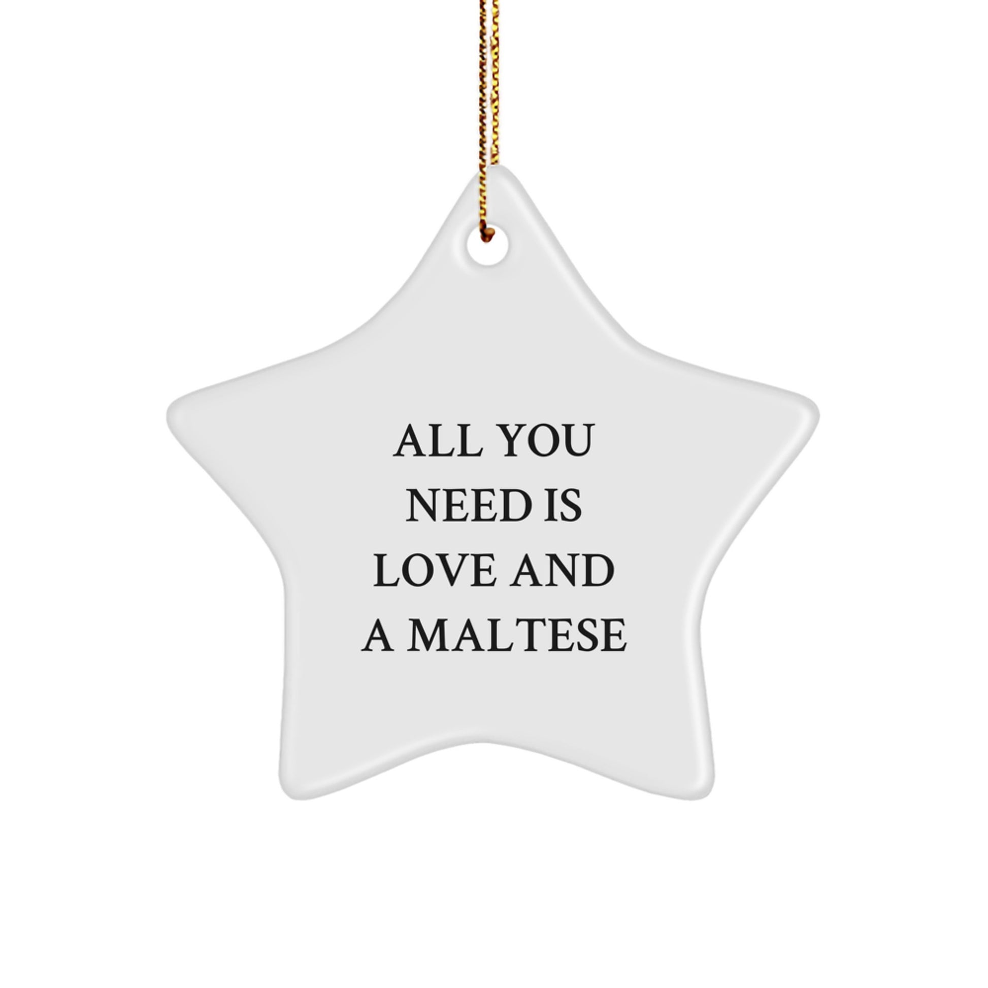 Maltese Dog Star Ornament Funny Quote Christmas Unique Gift for Him or Her, 'All You Need Is Love And A Maltese' White Star Decoration - Image 1