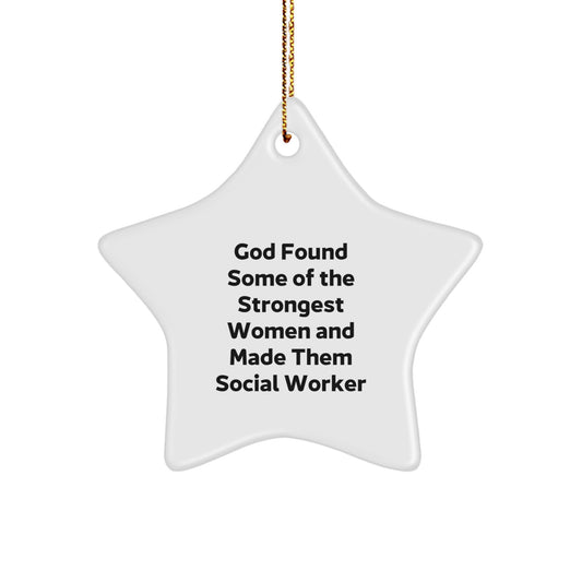Funny Social Worker Star Ornaments from Friends - Christmas Unique Gifts for Social Worker Women - White Star Shaped MDF Ornaments - Image 1