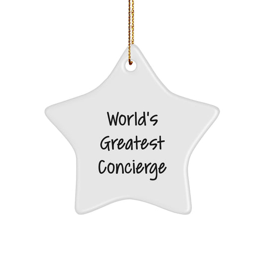 Funny Concierge Gifts from Men for Women, World's Greatest Concierge Star Ornament, Christmas Unique Gifts - Image 1